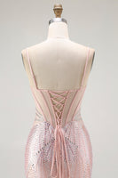 Load image into Gallery viewer, Sparkly Blush Mermaid Beaded Long Corset Prom Dress