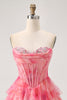 Load image into Gallery viewer, Sparkly Red Beaded Corset Short Tiered Prom Dress with Ruffles