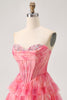 Load image into Gallery viewer, Sparkly Red Beaded Corset Short Tiered Prom Dress with Ruffles