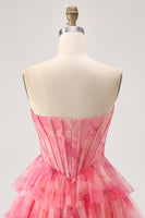 Load image into Gallery viewer, Sparkly Red Beaded Corset Short Tiered Prom Dress with Ruffles