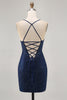 Load image into Gallery viewer, Sparkly Dark Blue Short Tight Prom Dress with Beading