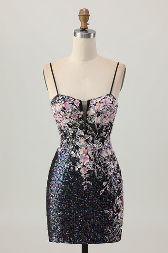 Sparkly White Floral Tight Sequins Short Corset Prom Dress