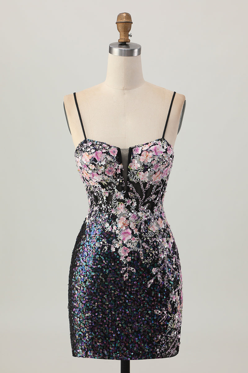 Load image into Gallery viewer, Sparkly White Floral Tight Sequins Short Corset Prom Dress