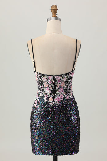 Sparkly White Floral Tight Sequins Short Corset Prom Dress
