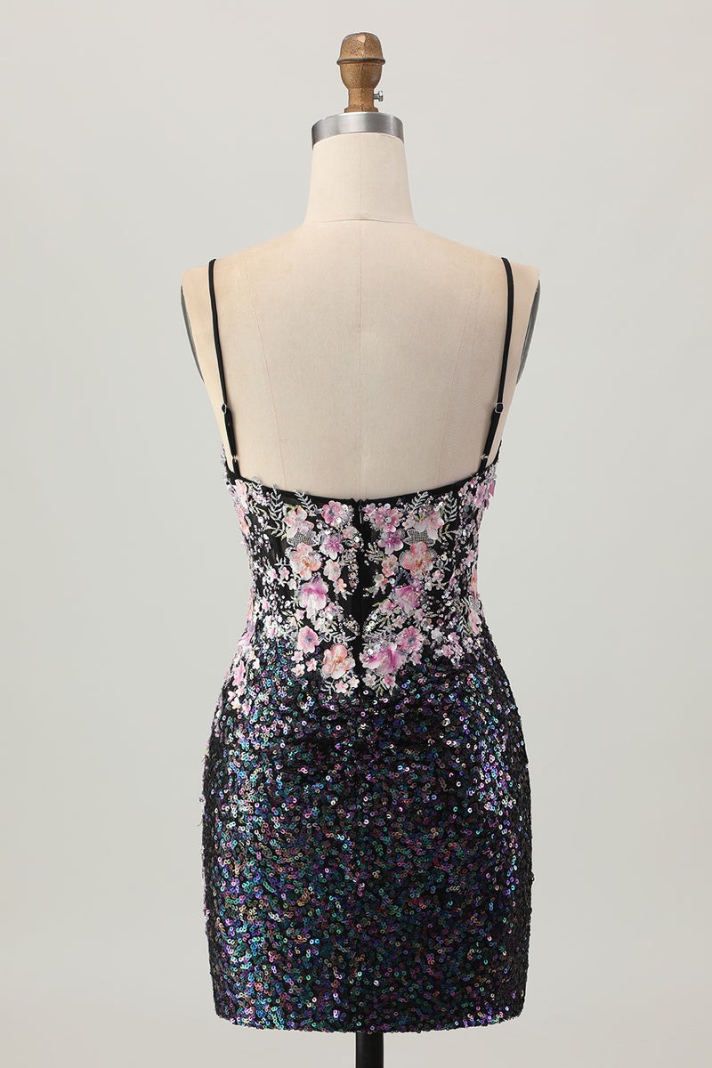 Load image into Gallery viewer, Sparkly White Floral Tight Sequins Short Corset Prom Dress