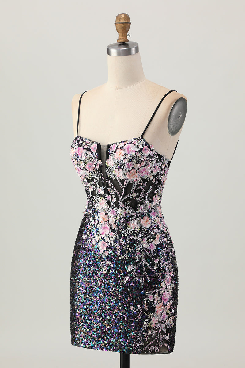 Load image into Gallery viewer, Sparkly White Floral Tight Sequins Short Corset Prom Dress