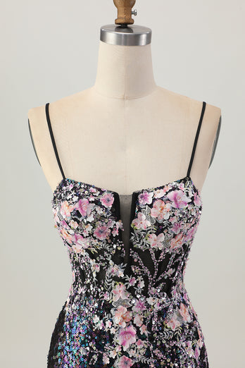 Sparkly White Floral Tight Sequins Short Corset Prom Dress