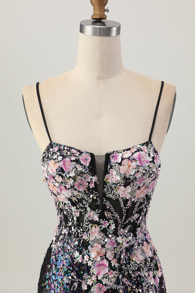 Load image into Gallery viewer, Sparkly White Floral Tight Sequins Short Corset Prom Dress