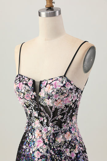 Sparkly White Floral Tight Sequins Short Corset Prom Dress