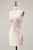 Load image into Gallery viewer, Sparkly White Floral Tight Sequins Short Corset Prom Dress