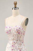 Load image into Gallery viewer, Sparkly White Floral Tight Sequins Short Corset Prom Dress