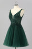 Load image into Gallery viewer, Sparkly Dark Green A Line Short Prom Dress with Beading