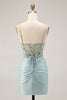 Load image into Gallery viewer, Sparkly Grey Green Tight Corset Short Prom Dress with Beading