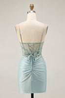 Load image into Gallery viewer, Sparkly Grey Green Tight Corset Short Prom Dress with Beading