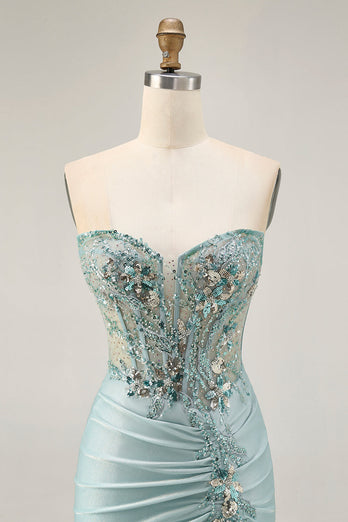 Sparkly Grey Green Tight Corset Short Prom Dress with Beading