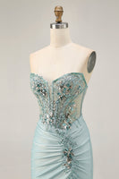 Load image into Gallery viewer, Sparkly Grey Green Tight Corset Short Prom Dress with Beading