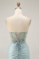 Load image into Gallery viewer, Sparkly Grey Green Tight Corset Short Prom Dress with Beading