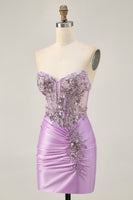 Load image into Gallery viewer, Sparkly Lilac Tight Short Corset Prom Dress with Beading