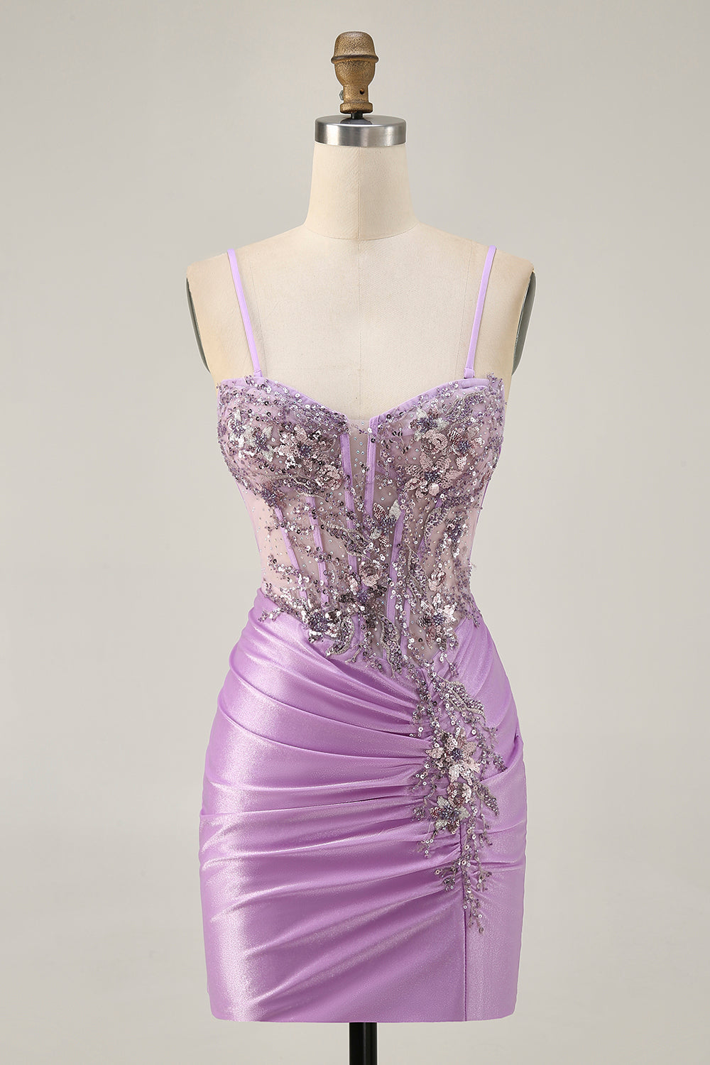 Sparkly Lilac Tight Short Corset Prom Dress with Beading