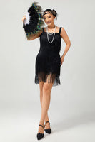 Load image into Gallery viewer, Sparkly Black Fringed Short Tight Flapper Dress