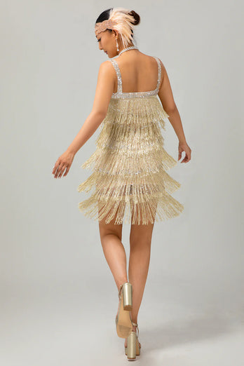 Sparkly Black Fringed Short Tight Flapper Dress