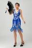 Load image into Gallery viewer, Royal Blue Gatsby Short Sequin 1920s Dress With Fringes