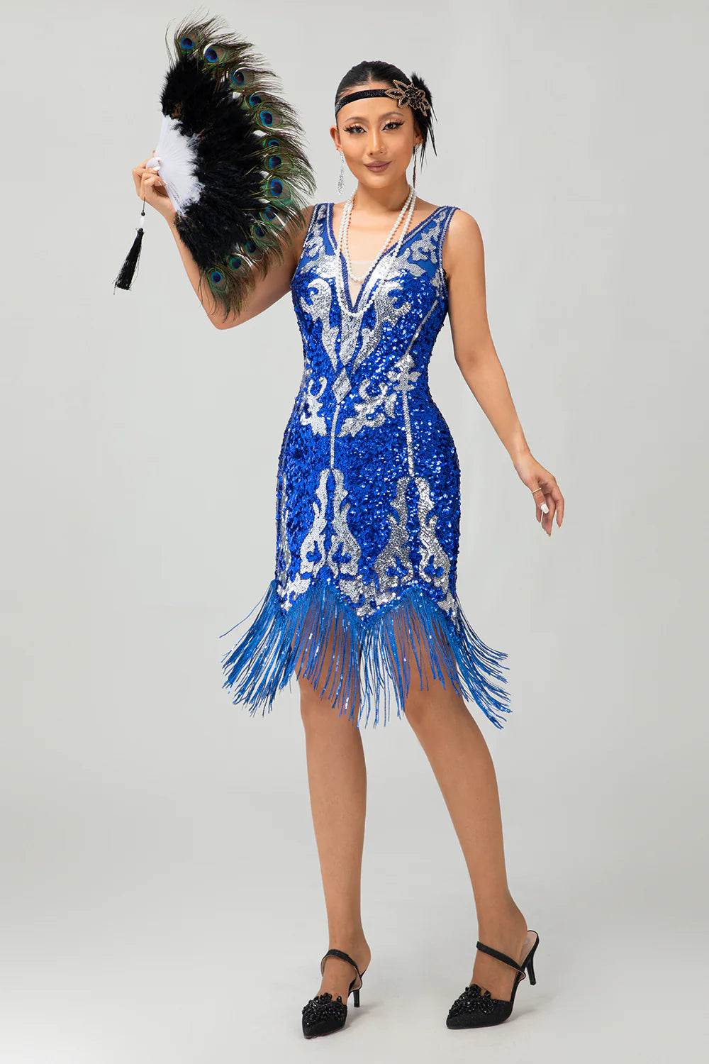Royal Blue Gatsby Short Sequin 1920s Dress With Fringes