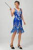 Load image into Gallery viewer, Royal Blue Gatsby Short Sequin 1920s Dress With Fringes
