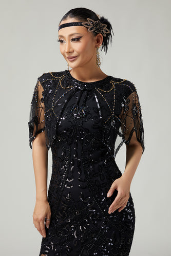 Sparkly Black Sequins 1920s Cape with Beading