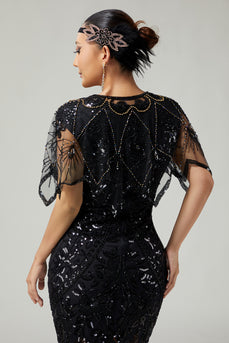 Sparkly Black Sequins 1920s Cape with Beading