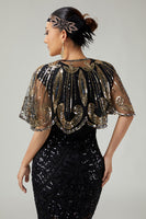 Load image into Gallery viewer, Sparkly Black Golden 1920s Cape with Beadings