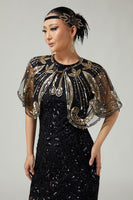 Load image into Gallery viewer, Sparkly Black Golden 1920s Cape with Beadings