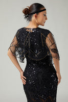 Load image into Gallery viewer, Glitter Black Sequins Tulle 1920s Cape with Beading