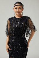 Load image into Gallery viewer, Glitter Black Sequins Tulle 1920s Cape with Beading