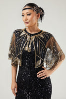 Load image into Gallery viewer, Glitter Black Sequins Tulle 1920s Cape with Beading