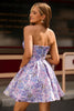 Load image into Gallery viewer, Lilac Floral Ruched Strapless Short Prom Dress