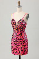 Load image into Gallery viewer, Sparkly Fuchsia Sequin Leopard Tight Short Prom Dress