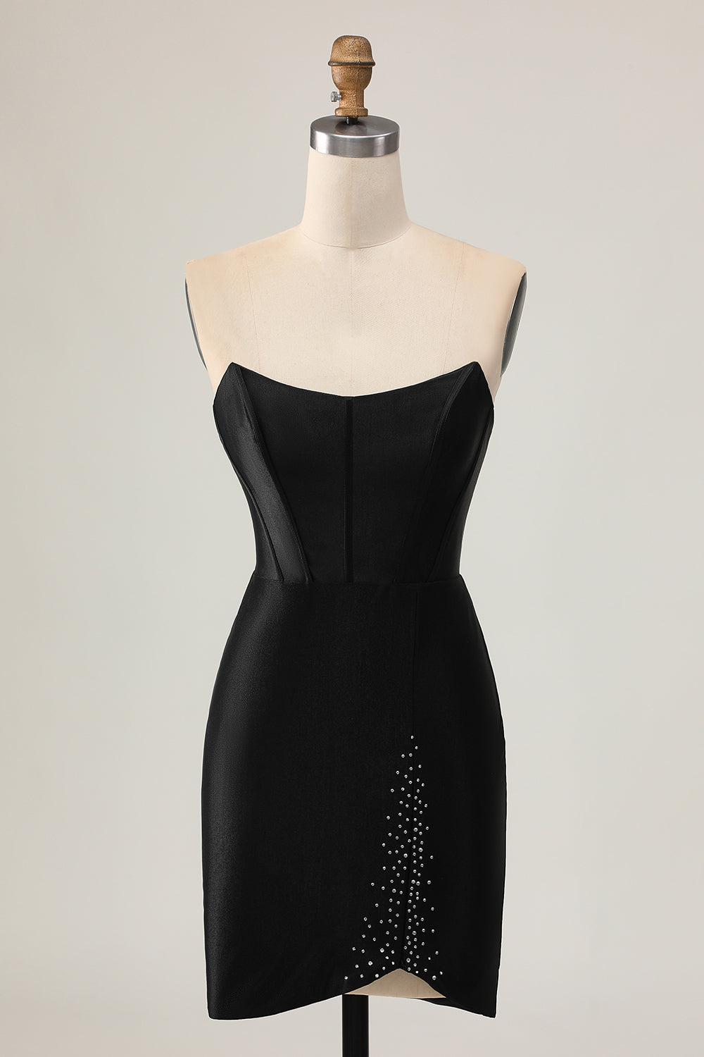 Sparkly Black Corset Strapless Tight Short Prom Dress with Beading