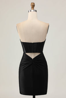 Sparkly Black Corset Strapless Tight Short Prom Dress with Beading