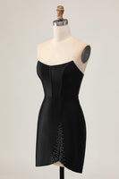 Load image into Gallery viewer, Sparkly Black Corset Strapless Tight Short Prom Dress with Beading