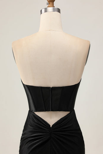 Sparkly Black Corset Strapless Tight Short Prom Dress with Beading
