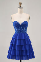Load image into Gallery viewer, Royal Blue Sweetheart Corset Tiered Short Prom Dress