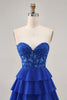 Load image into Gallery viewer, Royal Blue Sweetheart Corset Tiered Short Prom Dress