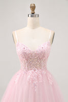 Load image into Gallery viewer, Sparkly Pink A Line Short Corset Prom Dress with Lace