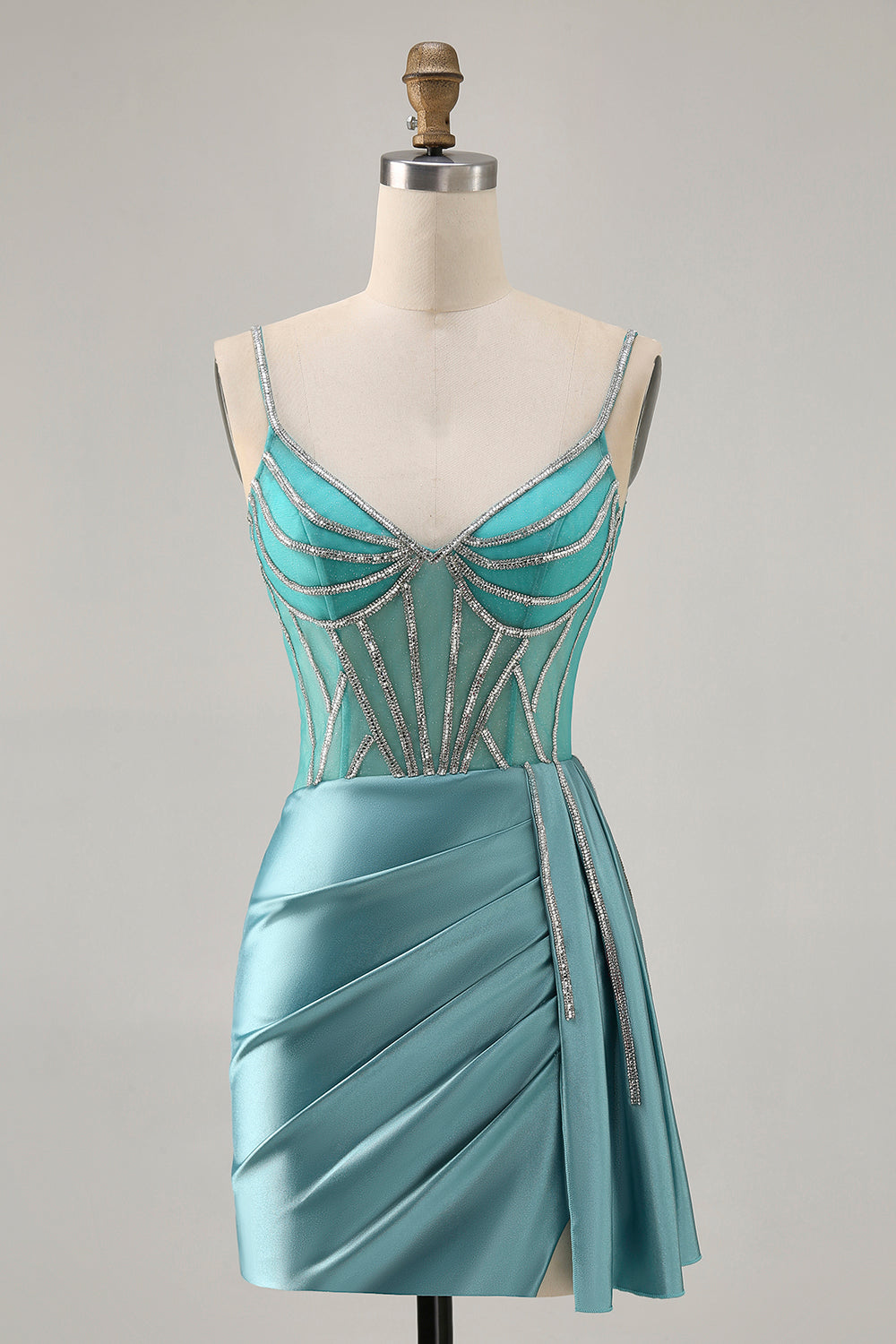 Sparkly Green Satin Tight Corset Short Prom Dress