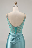 Load image into Gallery viewer, Sparkly Green Satin Tight Corset Short Prom Dress