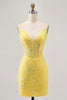Load image into Gallery viewer, Sparkly Yellow Floral Tight Short Corset Prom Dress with Sequins