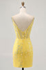 Load image into Gallery viewer, Sparkly Yellow Floral Tight Short Corset Prom Dress with Sequins