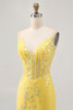 Load image into Gallery viewer, Sparkly Yellow Floral Tight Short Corset Prom Dress with Sequins