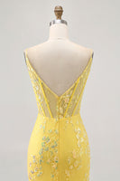 Load image into Gallery viewer, Sparkly Yellow Floral Tight Short Corset Prom Dress with Sequins